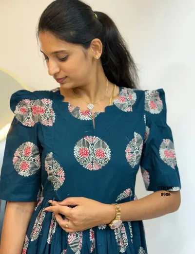 Trending Floral Print Cotton Midi Gown